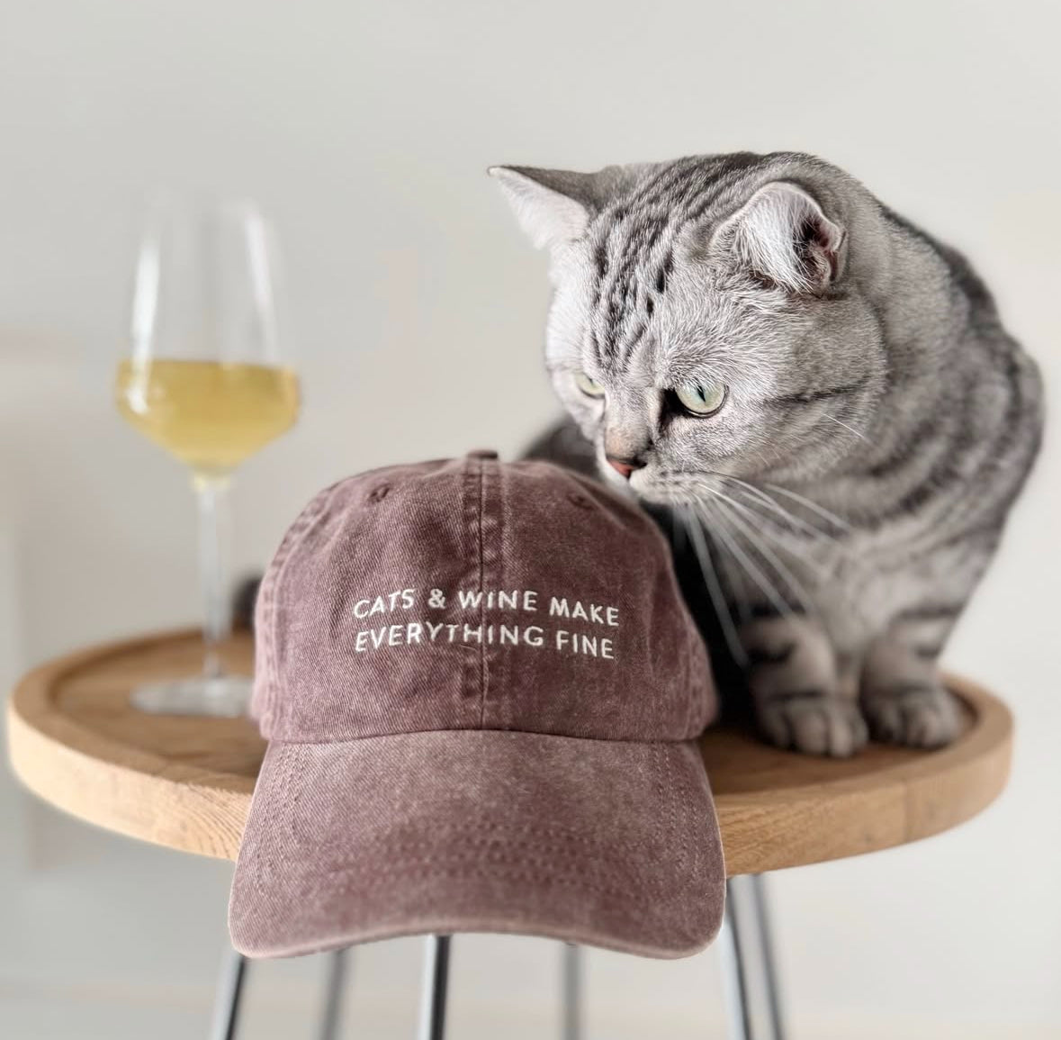 Gorra vaquera marrón - Cats & Wine Make Everything Fine