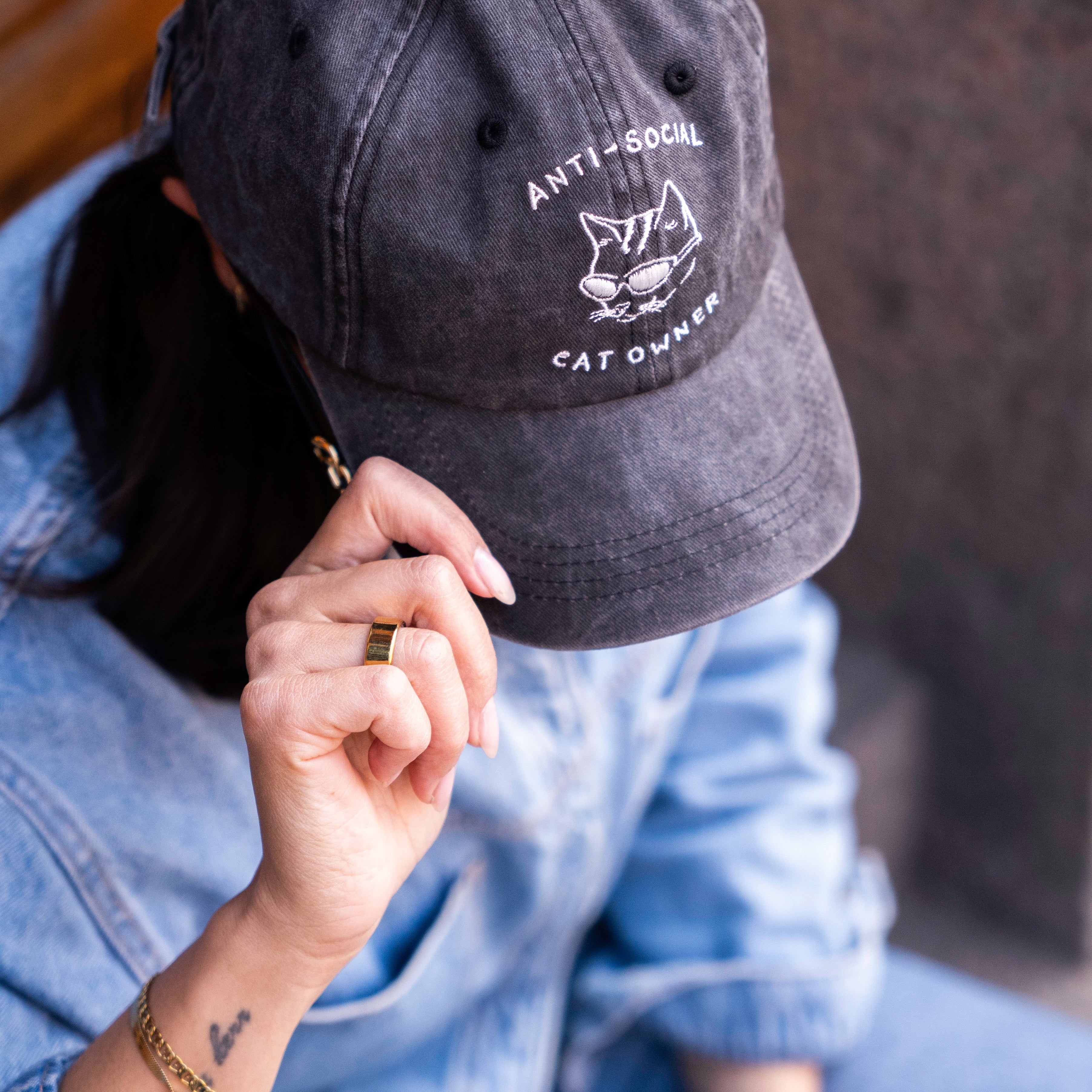Gorra vaquera negra - Logotipo "Anti-Social Cat Owner" 