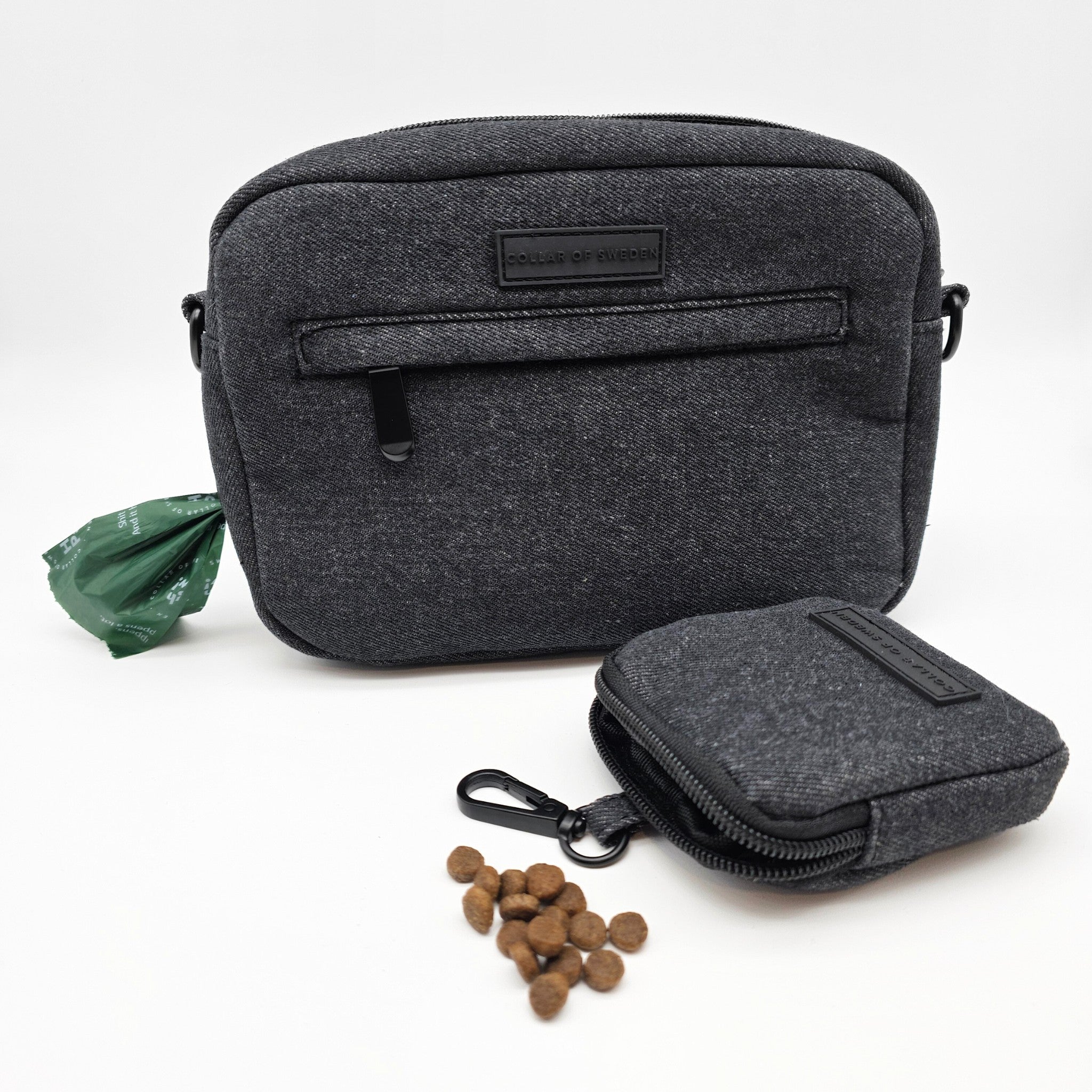Bolso vaquero negro para paseo de perros - Crossbody