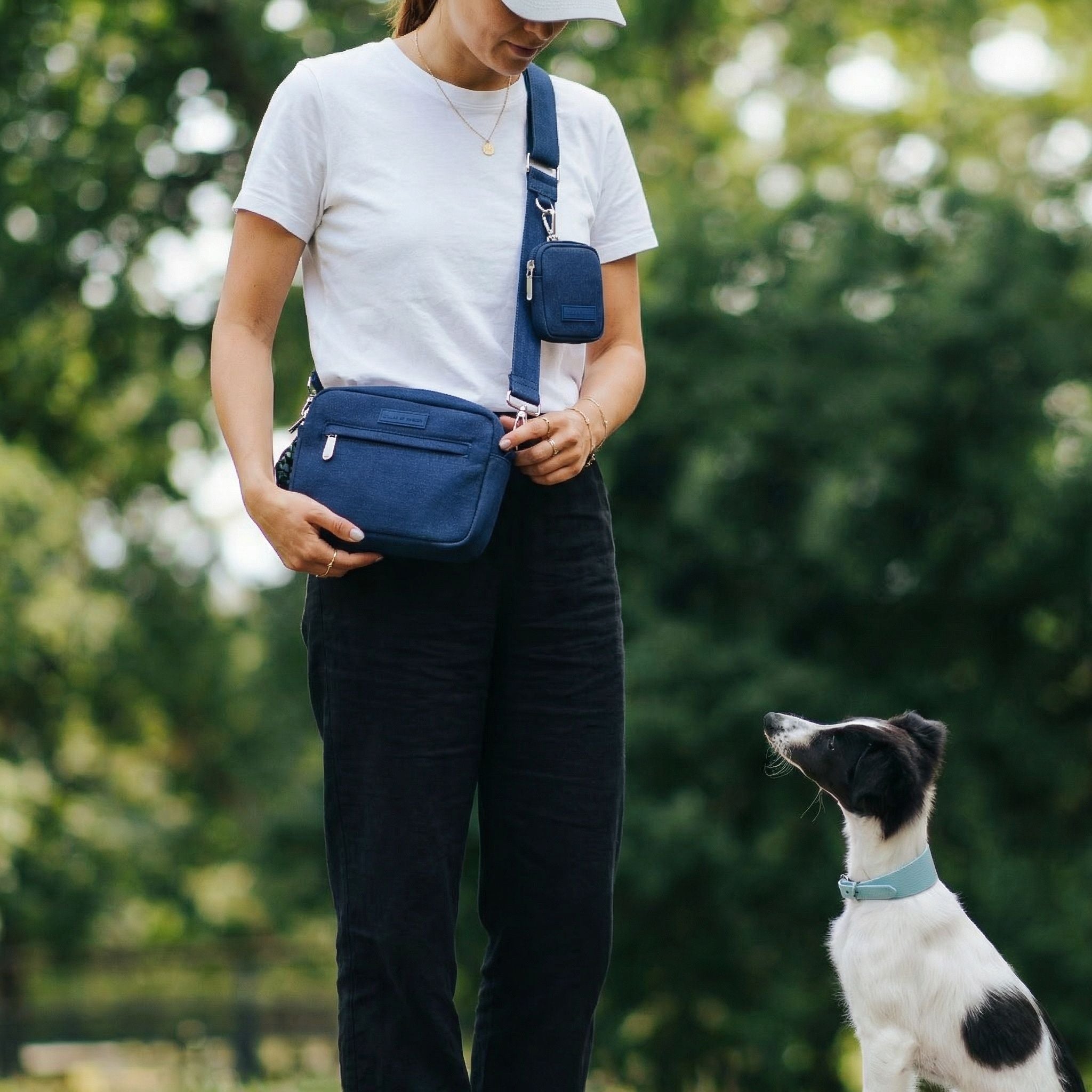 Dark Blue Denim Dog Walking Bag - Crossbody