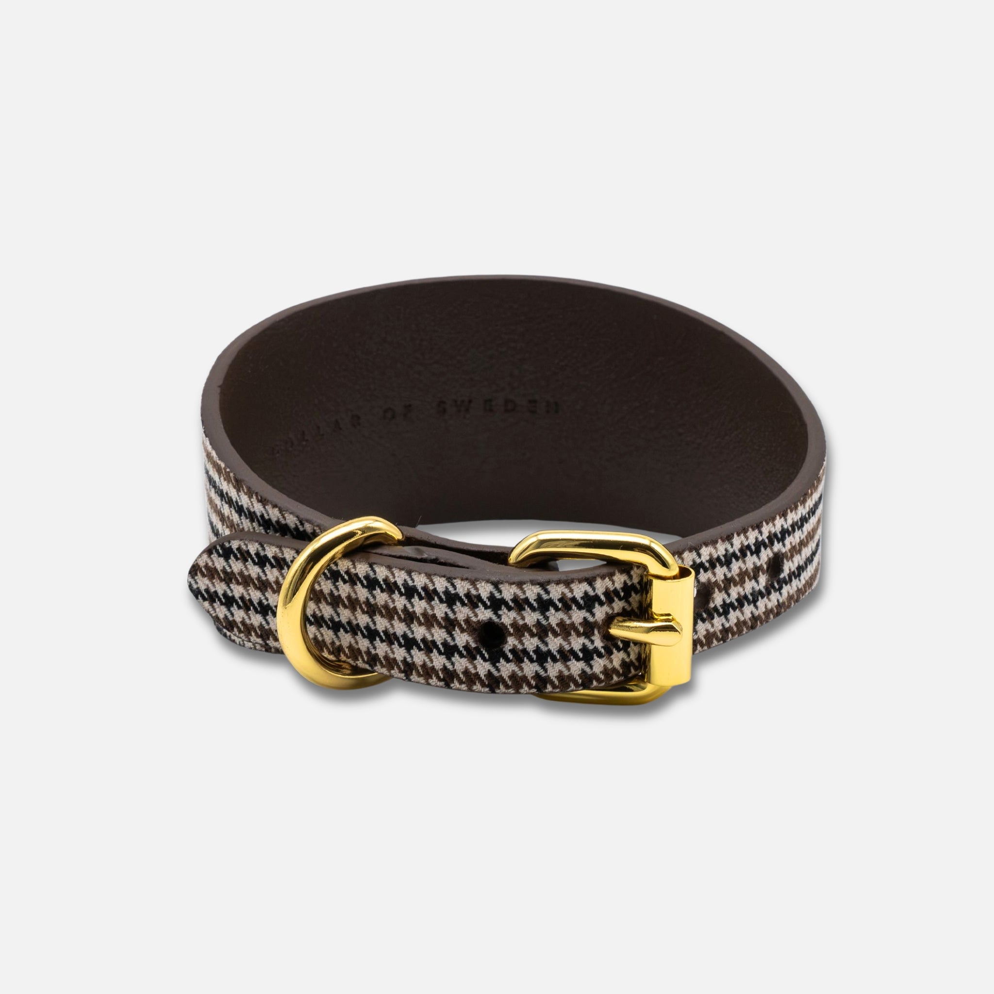 Collar de perro a cuadros beige de pata de gallo ancho