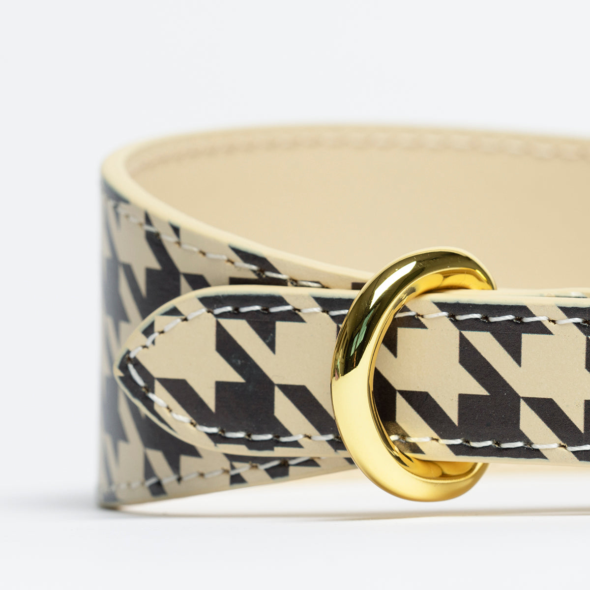 Collar de perro a cuadros beige de pata de gallo ancho