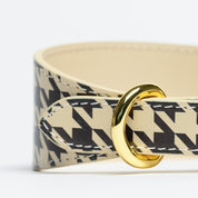 Collar de perro a cuadros beige de pata de gallo ancho