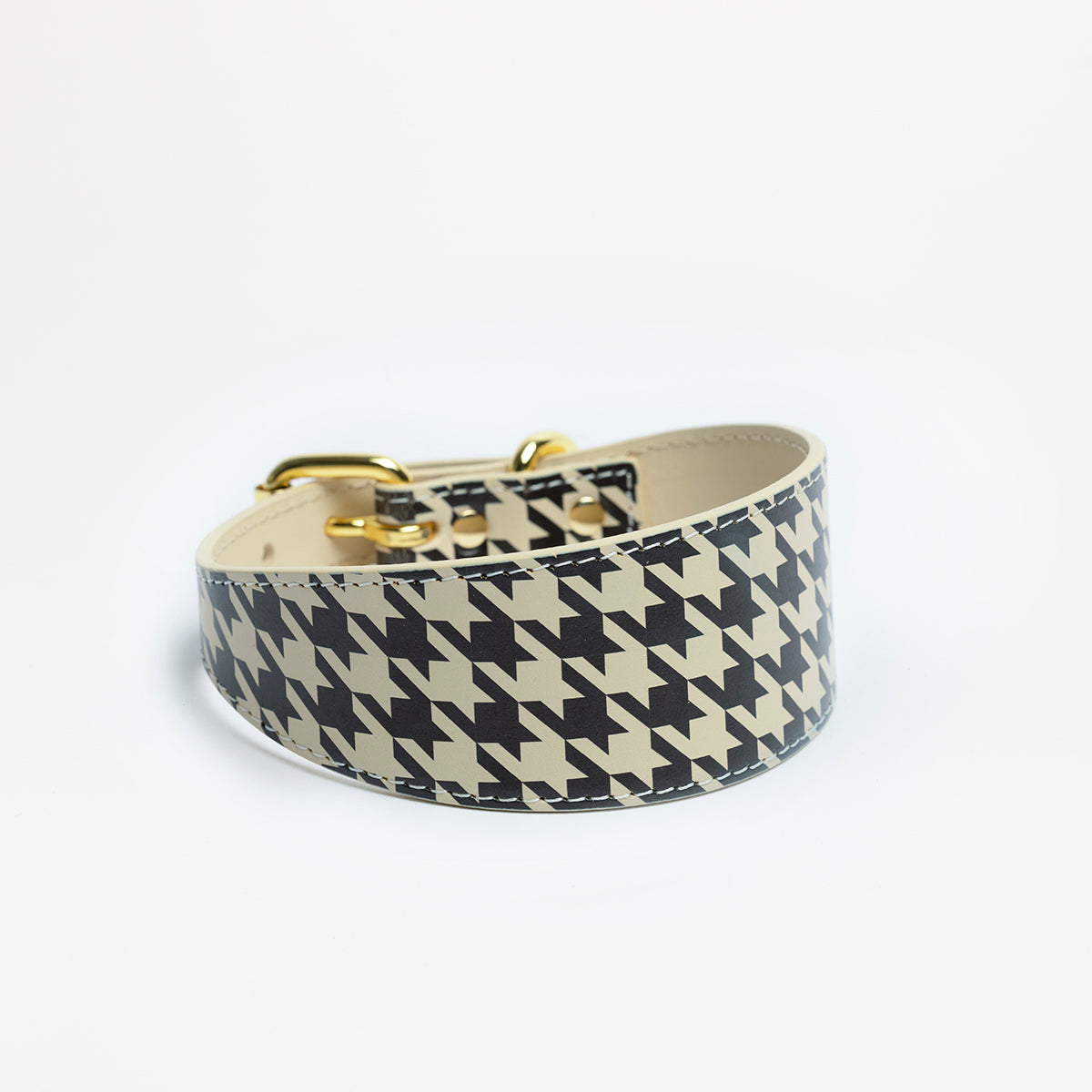 Collar de perro a cuadros beige de pata de gallo ancho