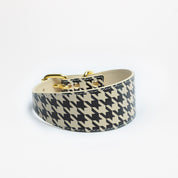 Collar de perro a cuadros beige de pata de gallo ancho