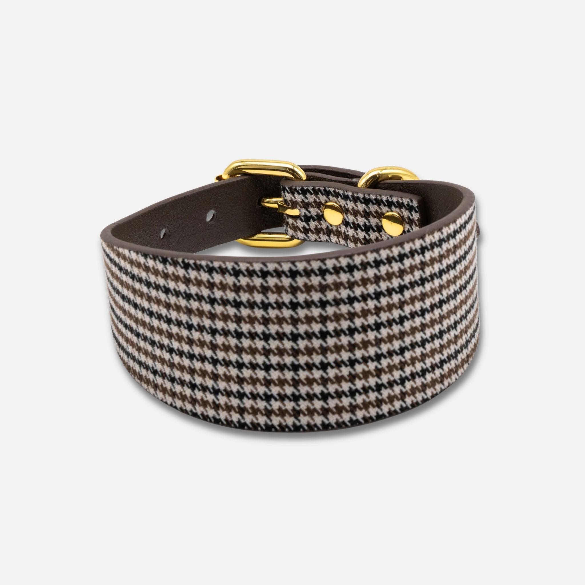 Collar de perro a cuadros beige de pata de gallo ancho