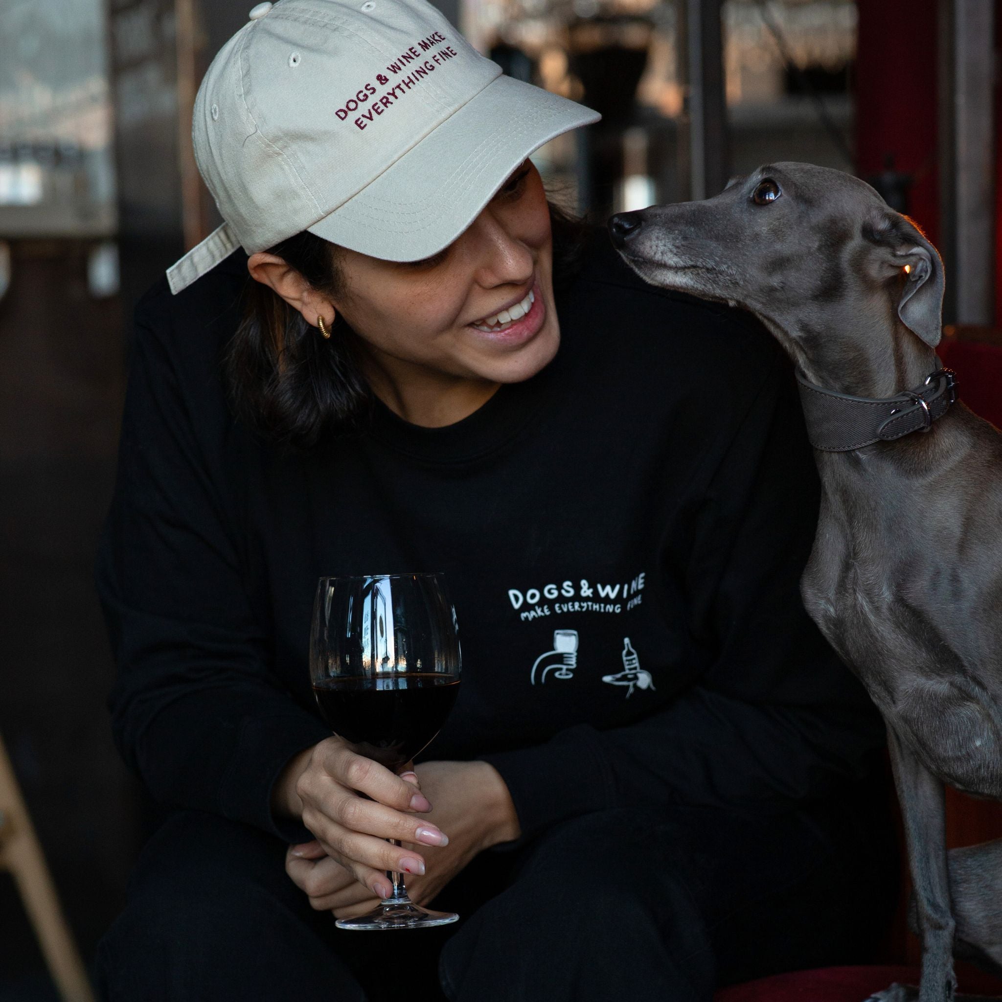 Camiseta Negra de Manga Larga - Dogs & Wine Make Everything Fine
